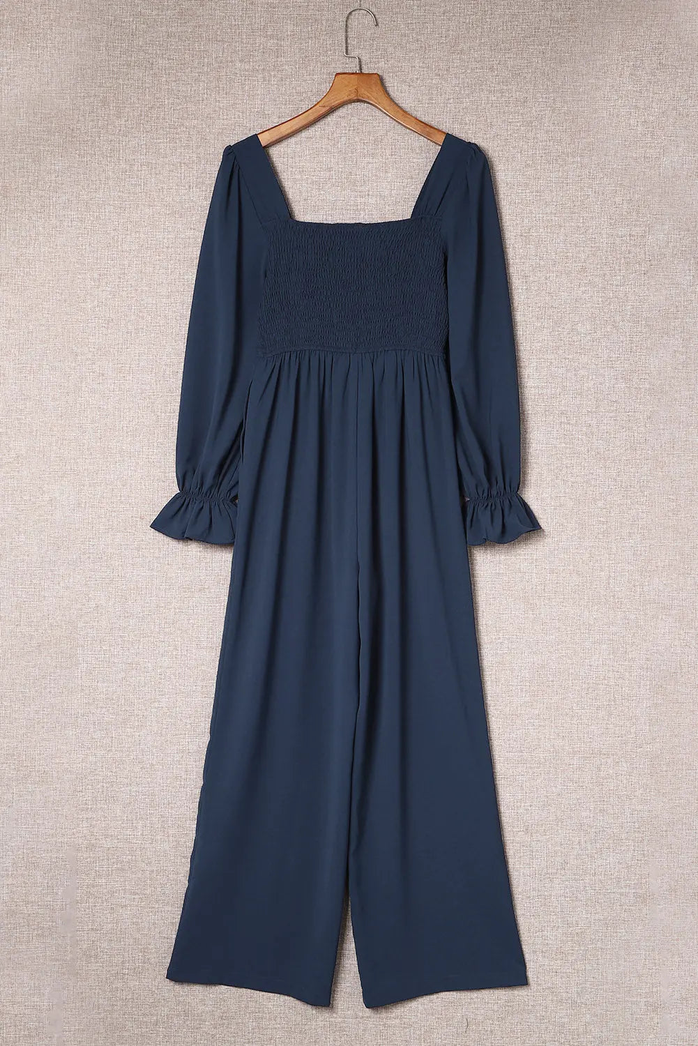Smocked Long Flounce Sleeve Square Neck Jumpsuit Trendsi