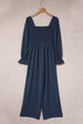 Smocked Long Flounce Sleeve Square Neck Jumpsuit Trendsi