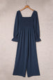 Smocked Long Flounce Sleeve Square Neck Jumpsuit Trendsi