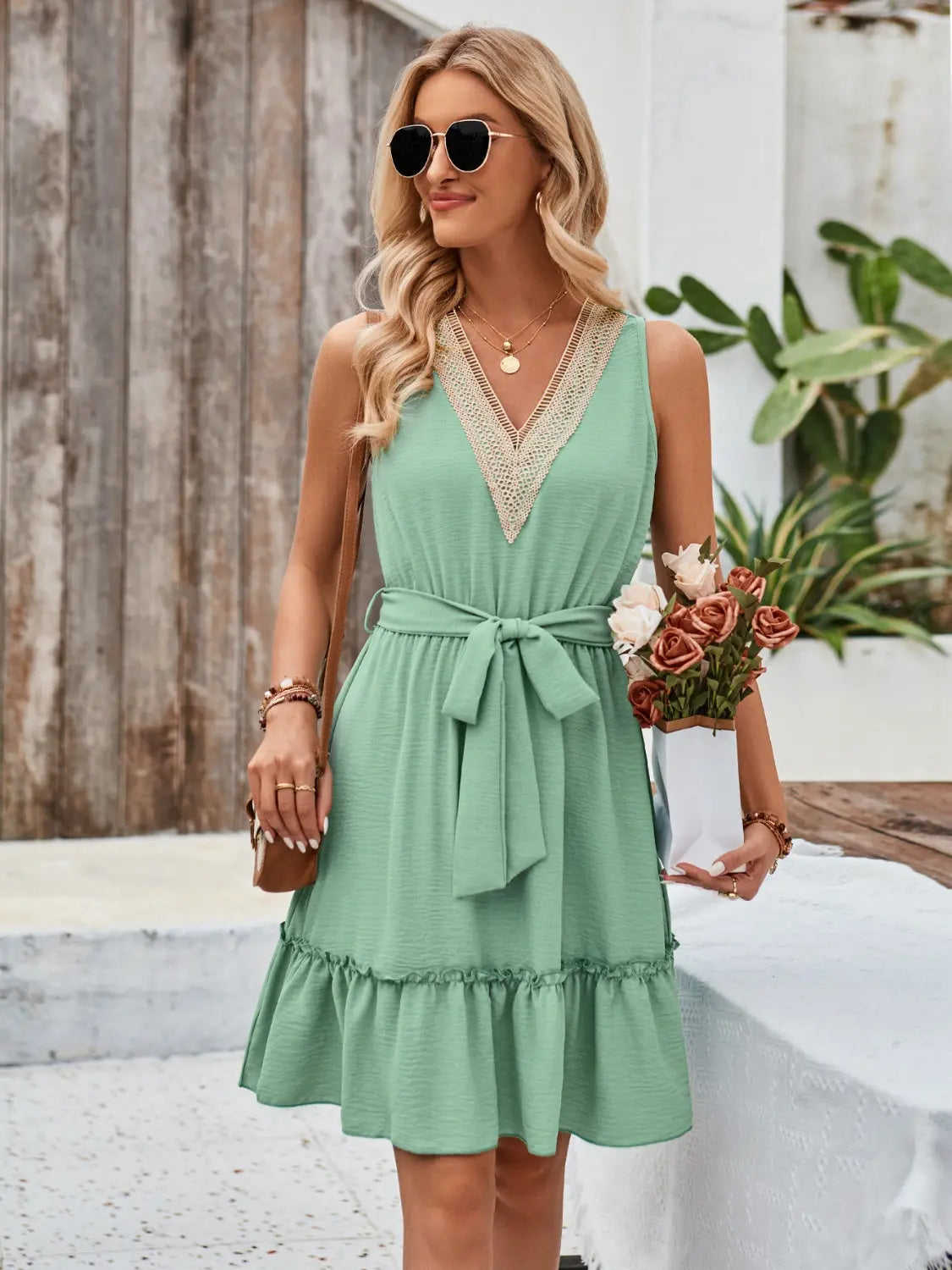 Tied Frill Sleeveless Mini Dress -BazaarBey - www.shopbazaarbey.com