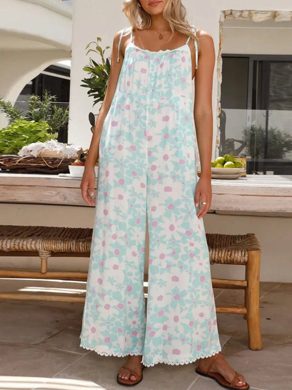 BazaarBey Printed Wide Leg Jumpsuit with Pockets 