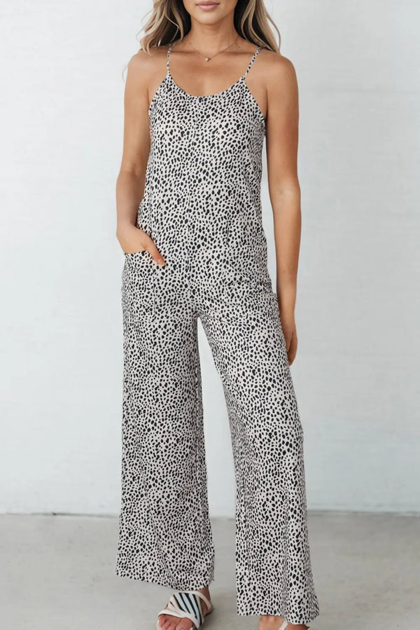 Printed Spaghetti Strap Jumpsuit with Pockets Trendsi