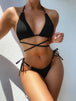 BazaarBey Textured Halter Neck Tie Side Bikini Set 