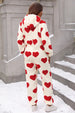 Fuzzy Heart Zip Up Hooded Lounge Jumpsuit Trendsi