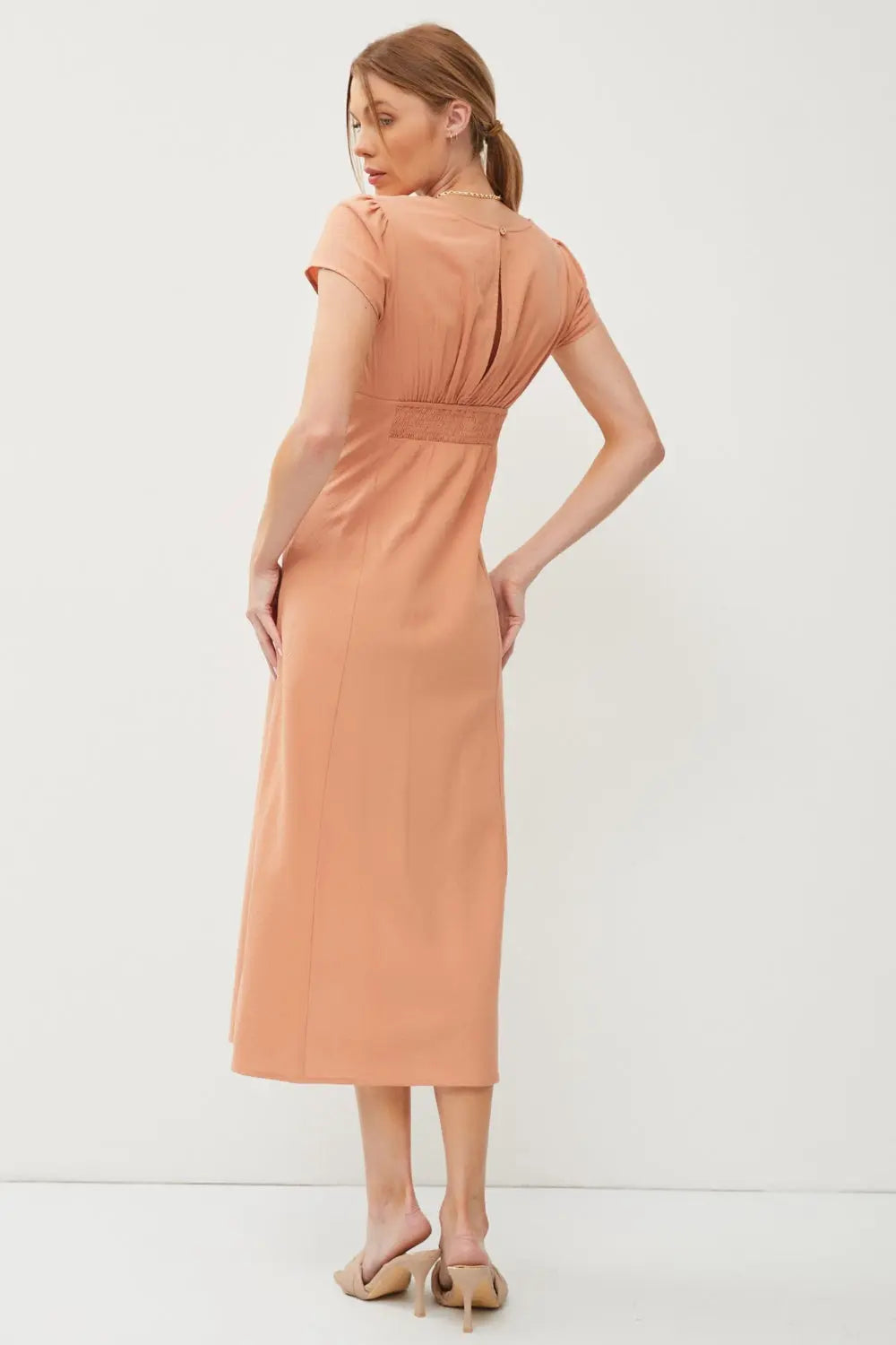  Square Neck Short Sleeve Midi Dress -BazaarBey - www.shopbazaarbey.com