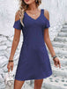  V-Neck Cold-Shoulder Dress -BazaarBey - www.shopbazaarbey.com