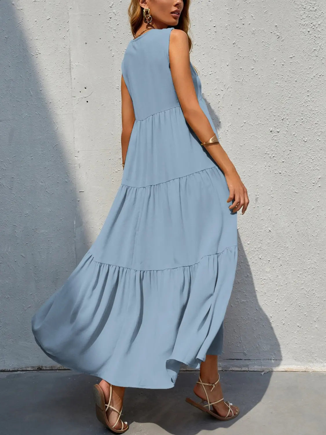 Tiered V-Neck Sleeve Dress -BazaarBey - www.shopbazaarbey.com
