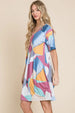  Ruched Color Block Short Sleeve Dress -BazaarBey - www.shopbazaarbey.com