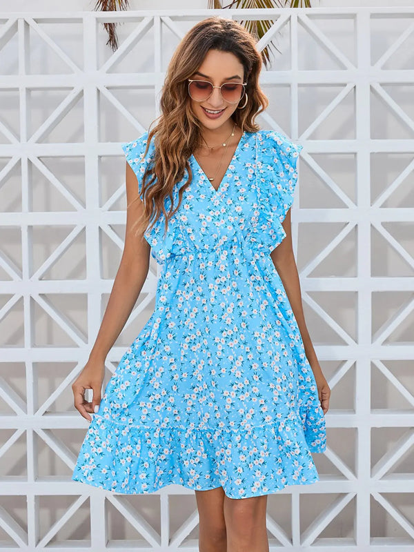 Ruffled  Floral  Mini Dress -BazaarBey - www.shopbazaarbey.com