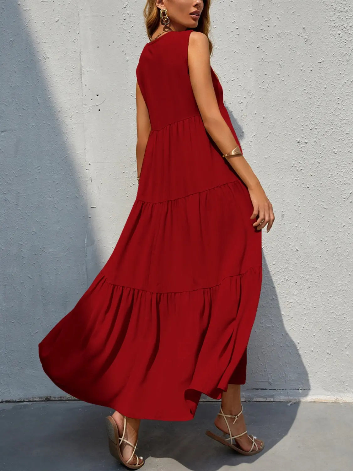 Tiered V-Neck Sleeve Dress -BazaarBey - www.shopbazaarbey.com