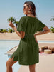 Smocked V-Neck Short Sleeve Dress -BazaarBey - www.shopbazaarbey.com