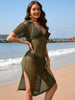 BazaarBey Slit   Short Sleeve Cover-Up 