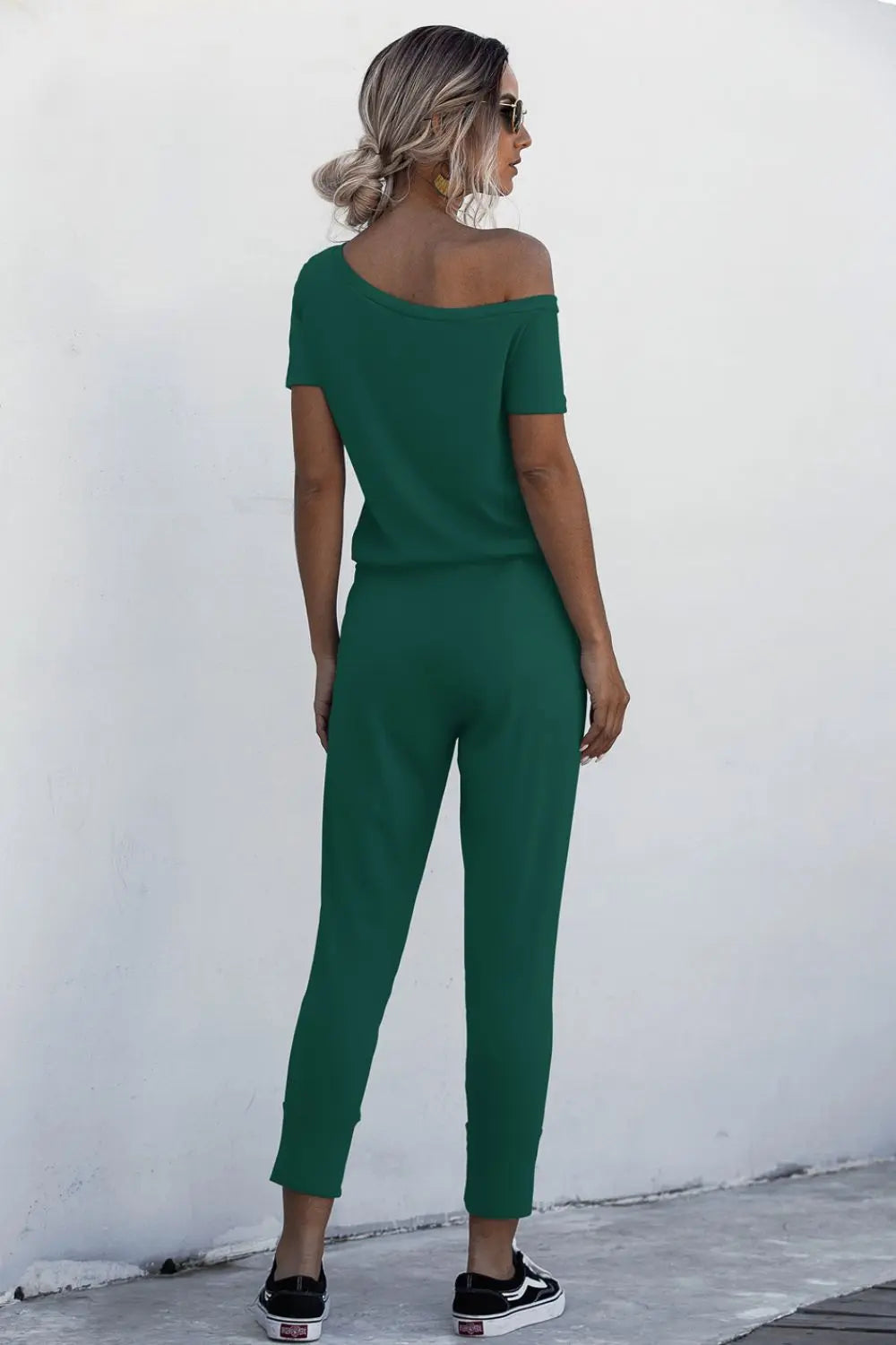 Asymmetrical Neck Tied Jumpsuit with Pockets Bazaarbey