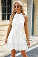 Ruched  Neck Tie Waist Mini Dress -BazaarBey - www.shopbazaarbey.com