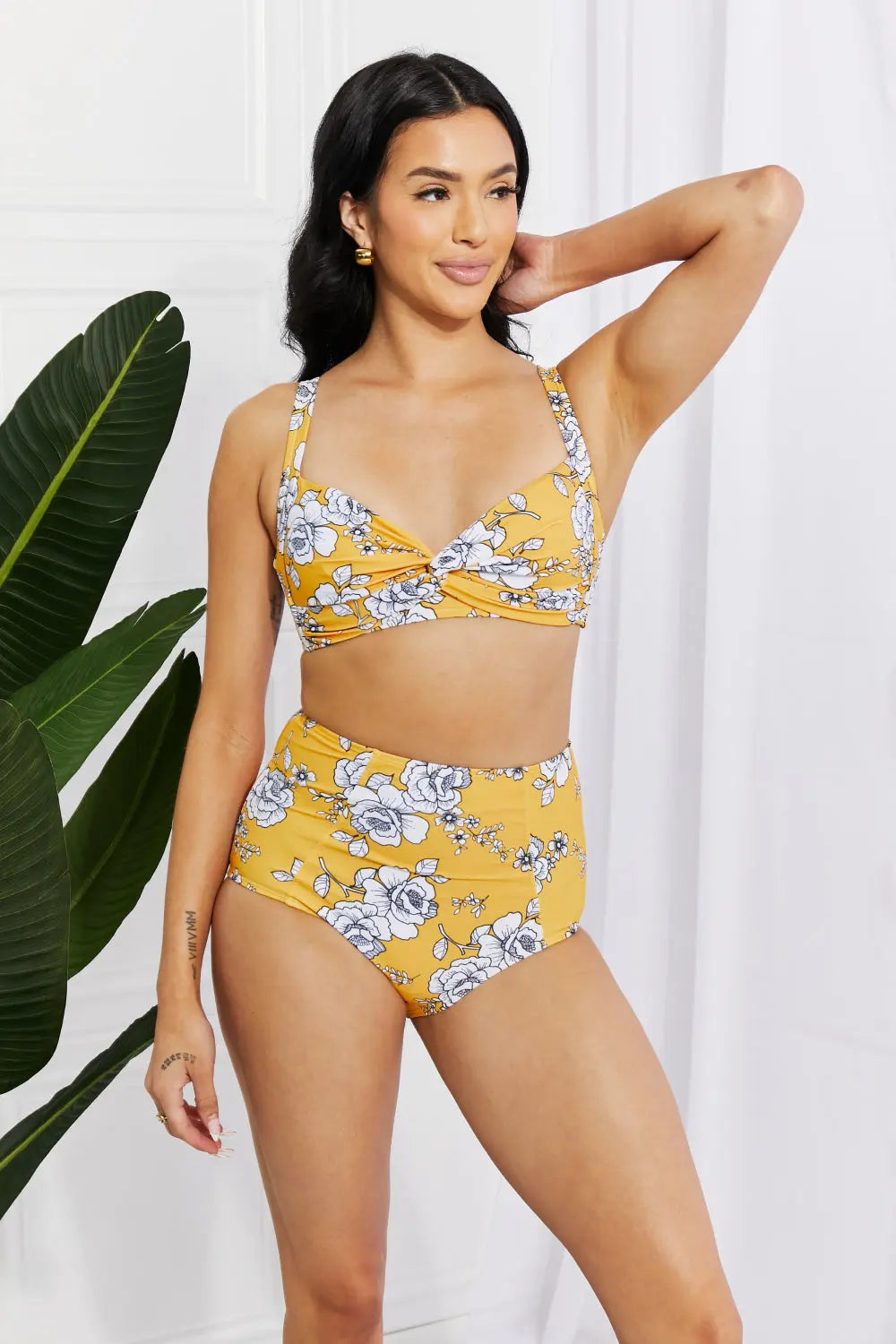  Swim Take A Dip Twist High-Rise Bikini in Mustard Trendsi