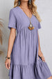 Full Size Ruched V-Neck Short Sleeve Dress -BazaarBey - www.shopbazaarbey.com