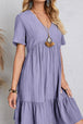 Full Size Ruched V-Neck Short Sleeve Dress -BazaarBey - www.shopbazaarbey.com