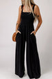 BazaarBey Smocked Square Neck Wide Leg Jumpsuit with Pockets 