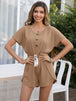 Decorative Button Round Neck Short Sleeve Romper Trendsi