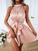 Leopard Print Tie-Front  Neck Mini Dress -BazaarBey - www.shopbazaarbey.com
