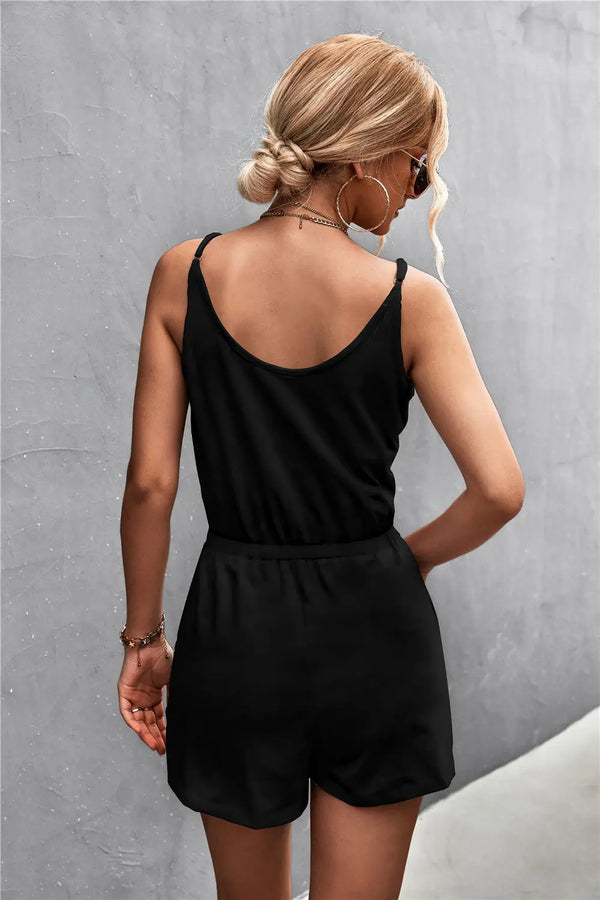 Spaghetti Strap V-Neck Pocket Romper Trendsi