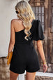 One-Shoulder Puff Sleeve Pleated Detail Romper Trendsi