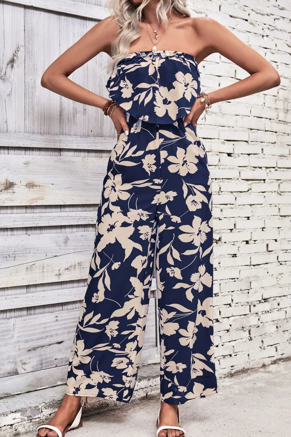 Floral Strapless Wide Leg Jumpsuit Trendsi