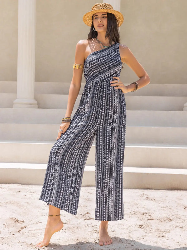 BazaarBey Printed Single Shoulder Sleeveless Jumpsuit 