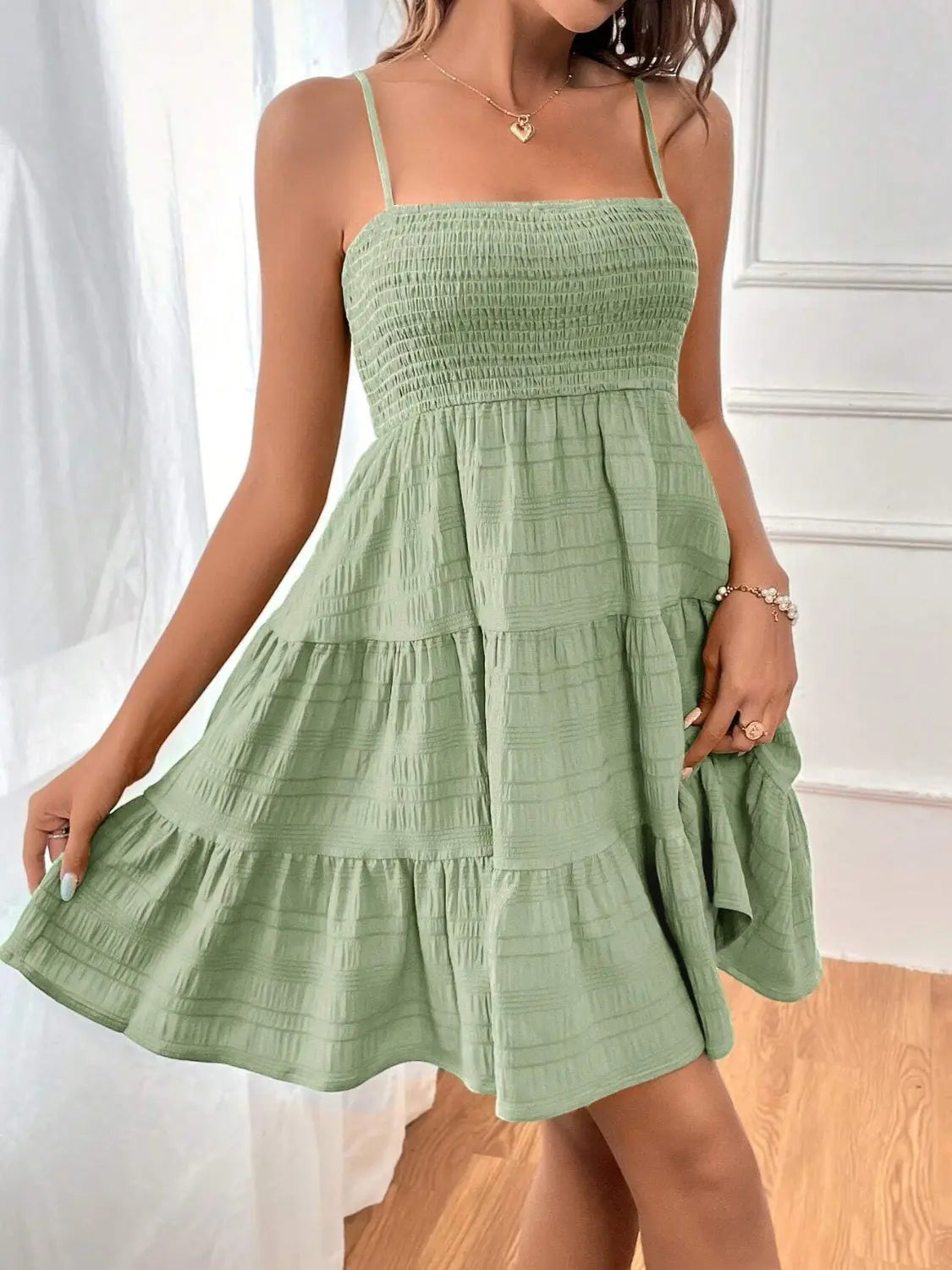 Smocked Tiered Sleeveless Mini Dress -BazaarBey - www.shopbazaarbey.com