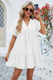 Ruched Tiered V-Neck Short Sleeve Mini Dress -BazaarBey - www.shopbazaarbey.com