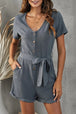 BazaarBey V-Neck Short Sleeve Tie Belt Romper with Pockets 