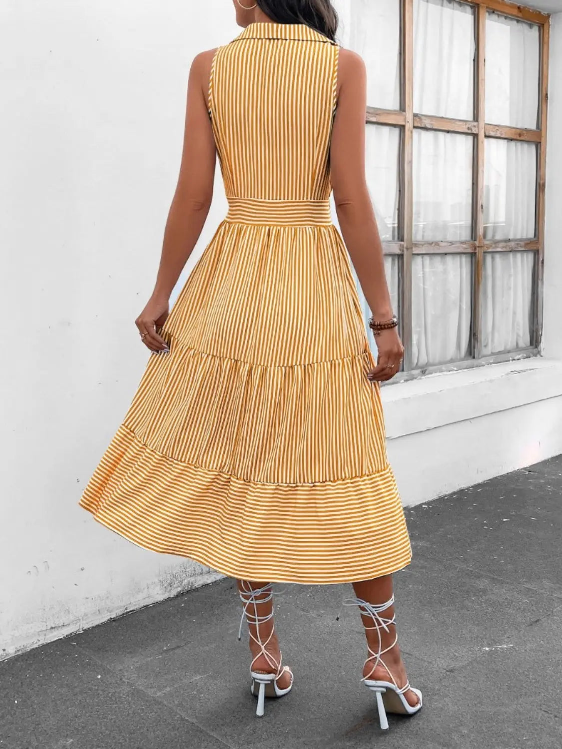 Striped  Sleeveless Midi Dress -BazaarBey - www.shopbazaarbey.com