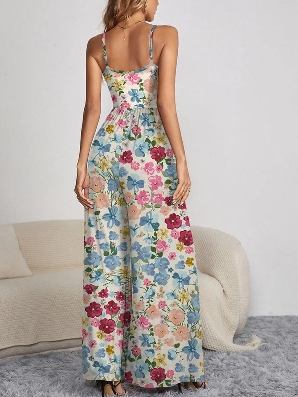 Decorative Button Spaghetti Strap Wide Leg Jumpsuit Trendsi