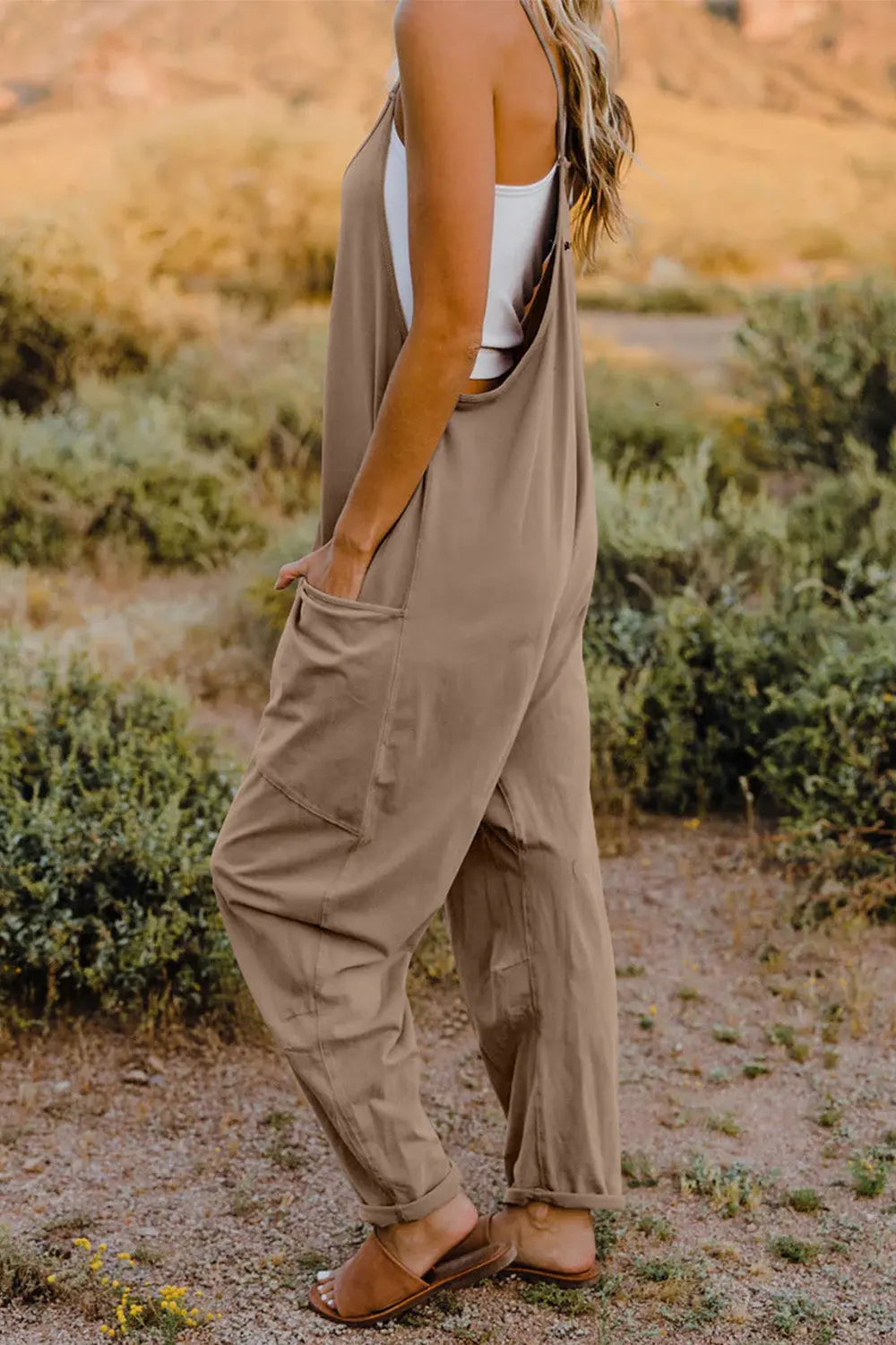   V-Neck Sleeveless Jumpsuit with Pockets Trendsi