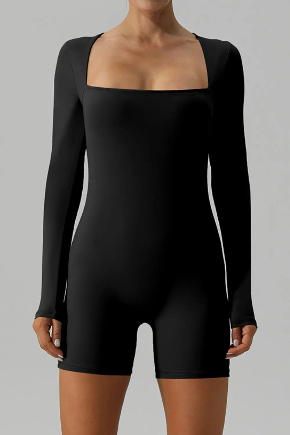 Square Neck Long Sleeve Active Romper Trendsi