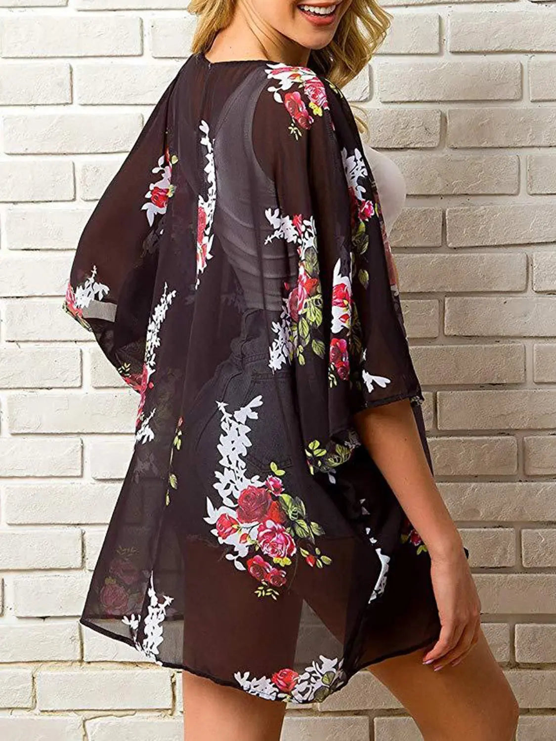 Open Front Half Sleeve Cover-Up Trendsi