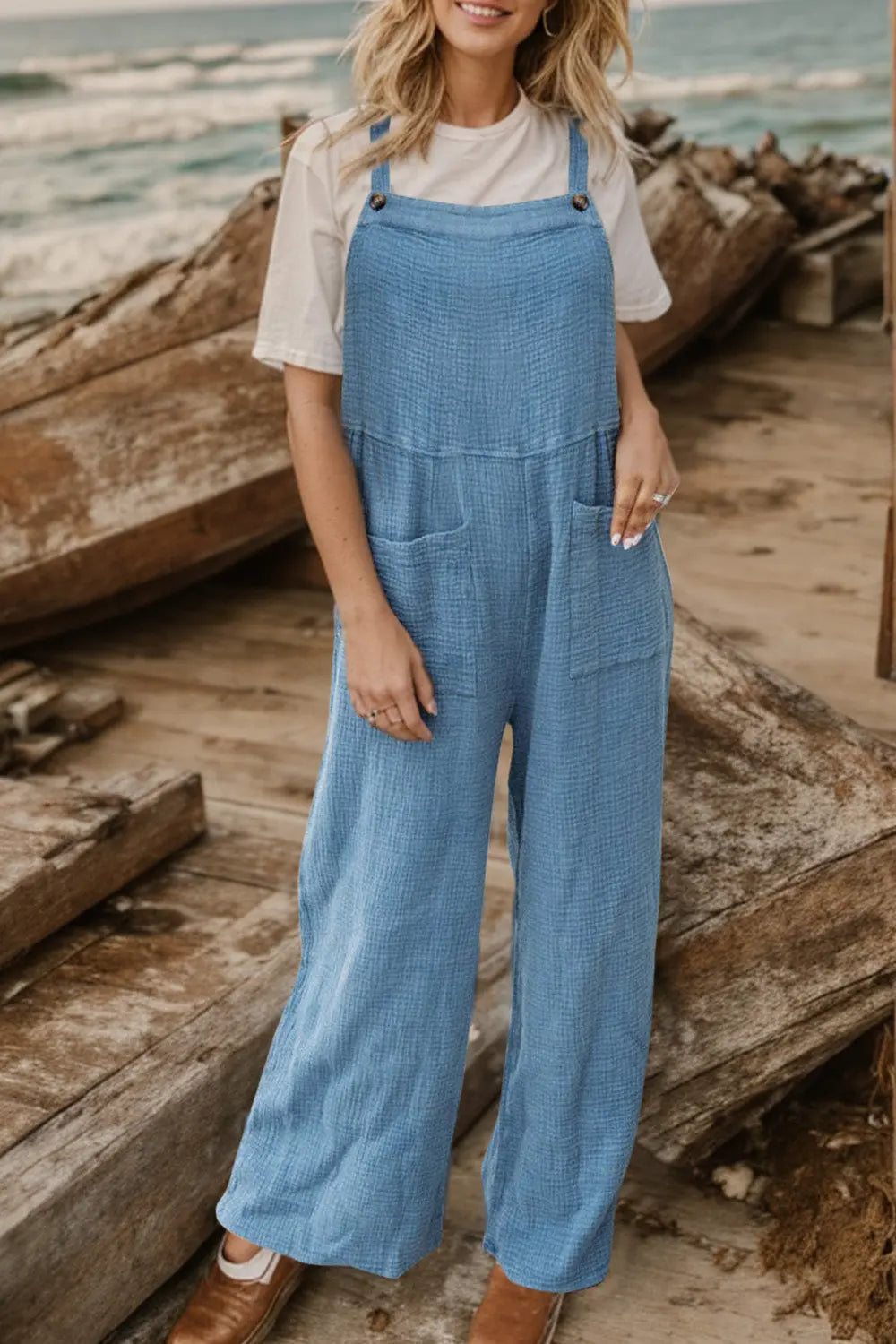  Wide Leg Front Pocket Jumpsuit Trendsi