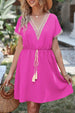 Tassel V-Neck Short Sleeve Dress -BazaarBey - www.shopbazaarbey.com