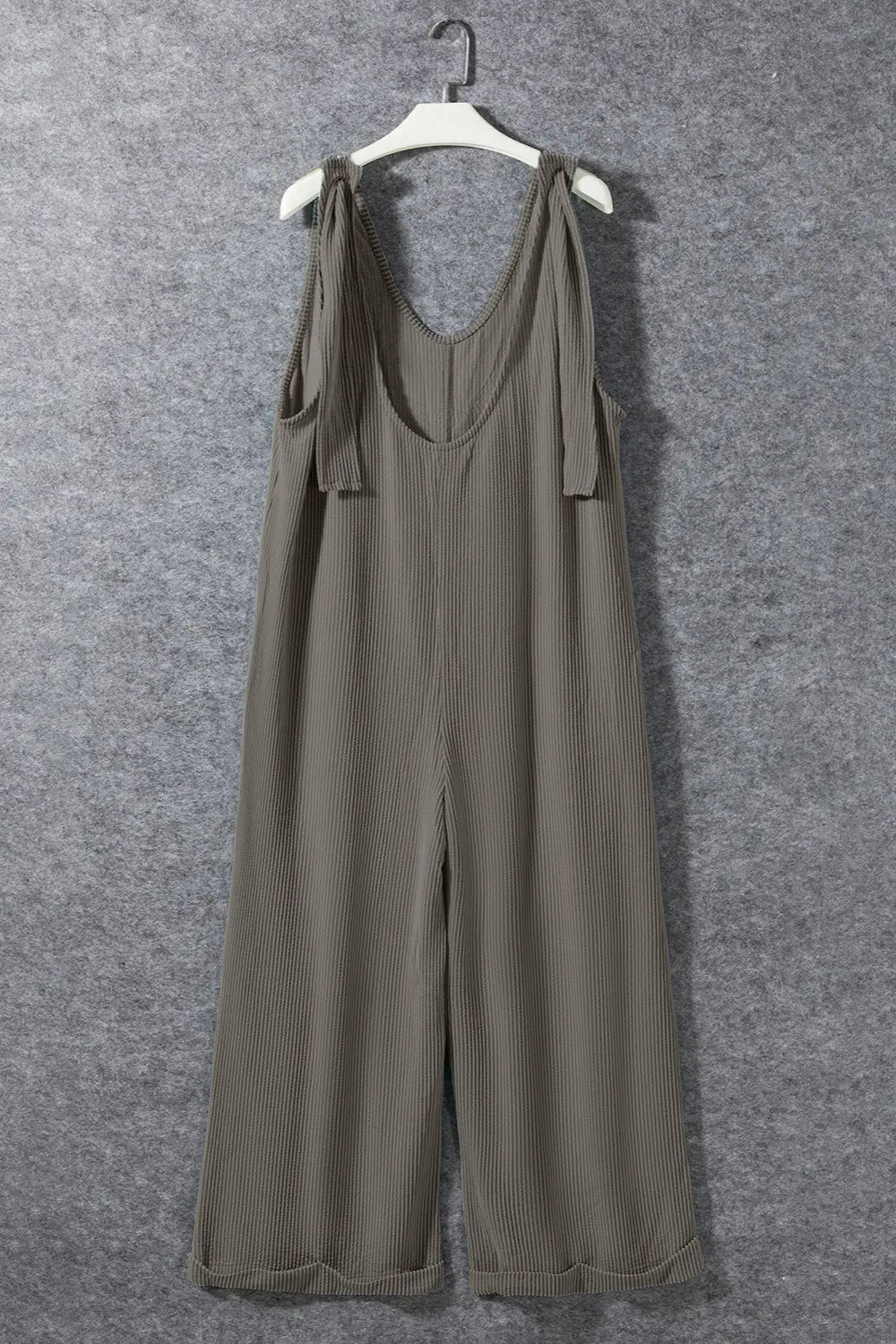 Ribbed V-Neck Wide Leg Jumpsuit with Pockets Trendsi