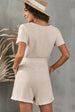 V-Neck Short Sleeve Tie Belt Romper with Pockets Trendsi