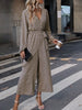 Printed Surplice Neck Tie Waist Wide Leg Jumpsuit Trendsi