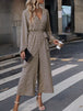Printed Surplice Neck Tie Waist Wide Leg Jumpsuit Trendsi