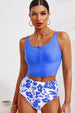 BazaarBey Half Snap Square Neck Tankini Set 
