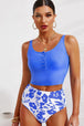 BazaarBey Half Snap Square Neck Tankini Set 