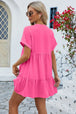 Ruched Tiered V-Neck Short Sleeve Mini Dress -BazaarBey - www.shopbazaarbey.com