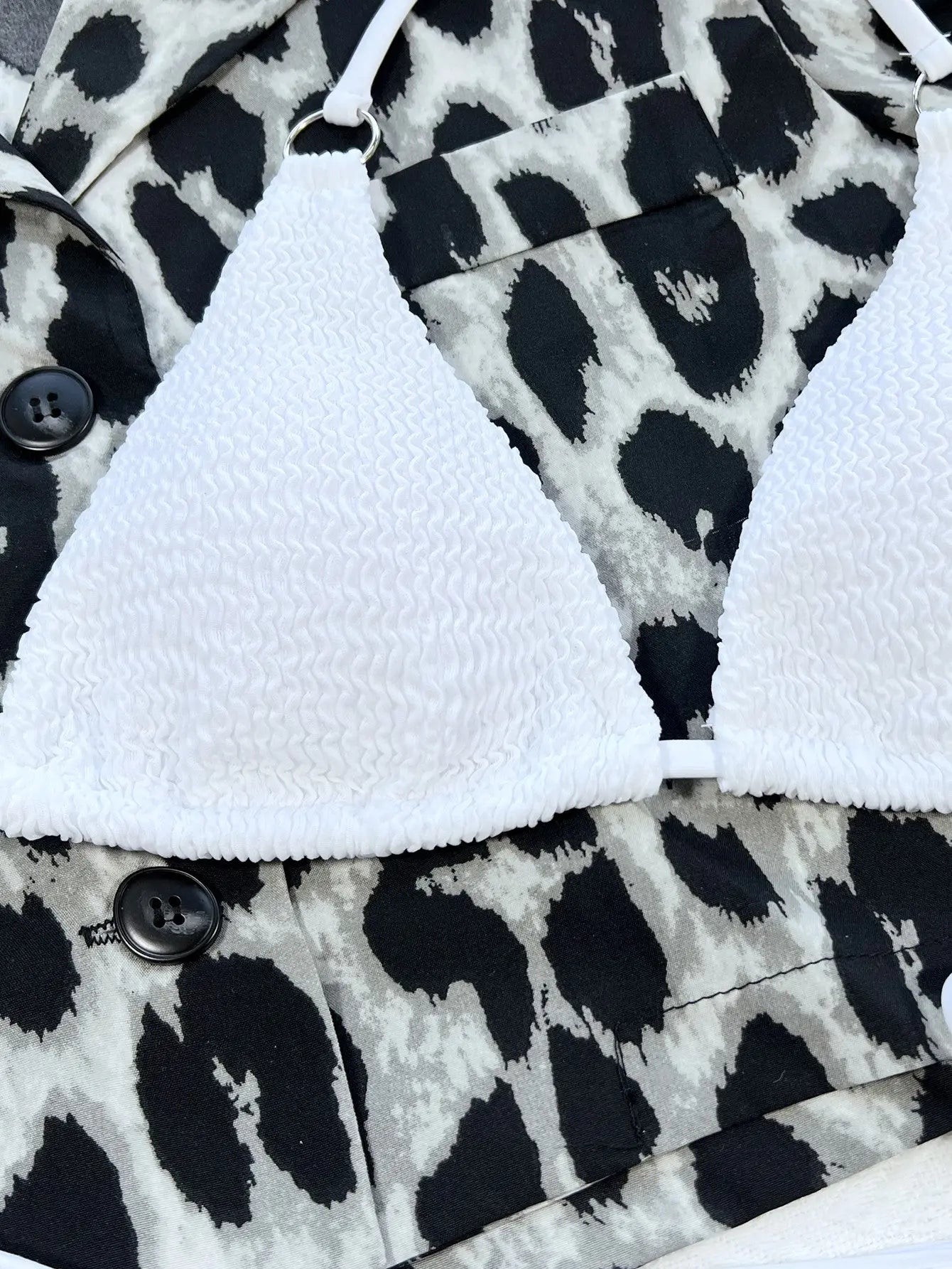 Textured Halter Neck Tie Side Bikini Set Trendsi