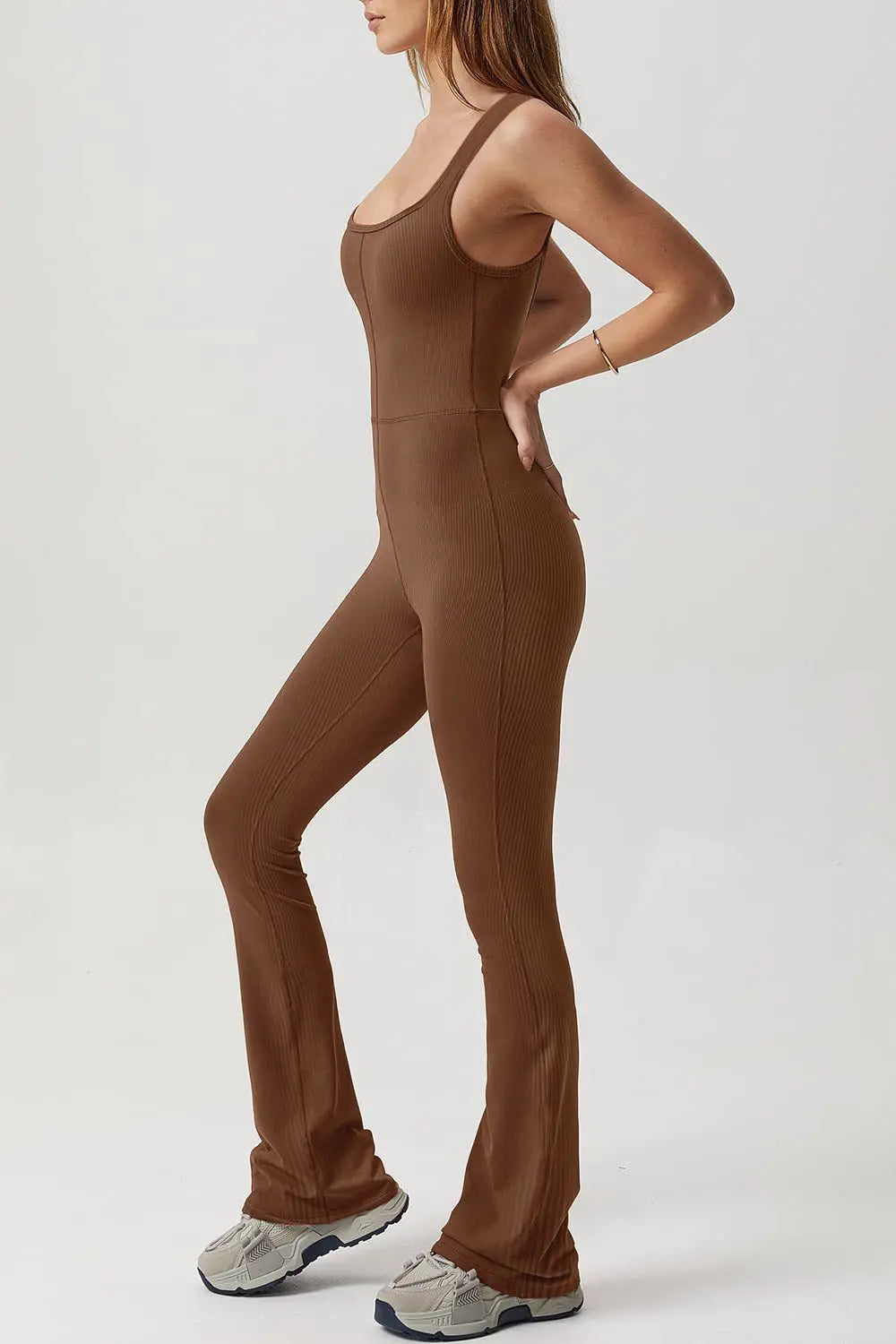 Square Neck Sleeveless Sports Jumpsuit Trendsi