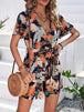 Botanical Print Surplice Neck Tie Waist Romper Bazaarbey