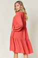  Full Size V-Neck Balloon Sleeve Tiered Dress -BazaarBey - www.shopbazaarbey.com