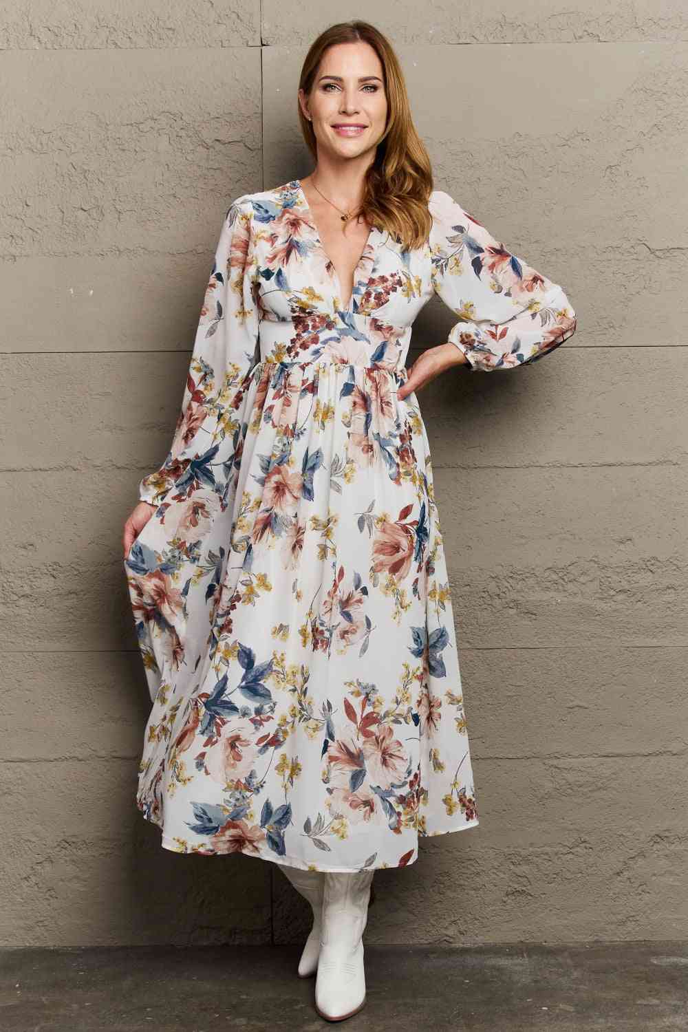  Good Day Chiffon Floral Midi Dress -BazaarBey - www.shopbazaarbey.com